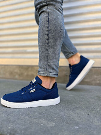 JY0118 REX Bağcıklı Keten Kumaş Erkek Günlük Sneaker Ayakkabı KBT - Lacivert