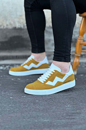J160 Bağcıklı Ortopedik Taban Süet Erkek Sneaker Günlük Ayakkabı BT Sarı/Beyaz