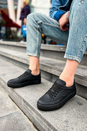 J015 First Edition Ortopedik Taban Günlük Cilt Erkek Sneaker Spor Ayakkabı CST Siyah
