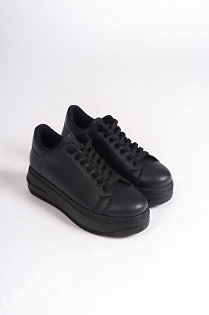 SABINA Bağcıklı Ortopedik Taban Kadın Sneaker Ayakkabı ST Siyah