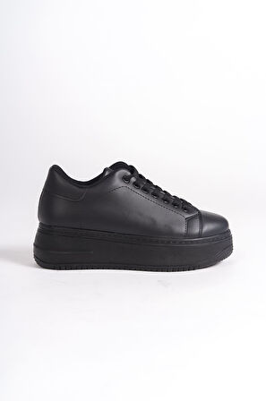 SABINA Bağcıklı Ortopedik Taban Kadın Sneaker Ayakkabı ST Siyah