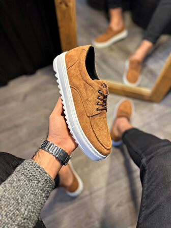 J-T12 Bağcıklı Ortopedik Taban Erkek Günlük Süet Klasik Ayakkabı BT Taba