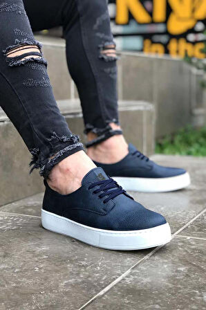 J077 Bağcıklı Ortopedik Taban Erkek Günlük Sneaker Spor Ayakkabı BT Lacivert
