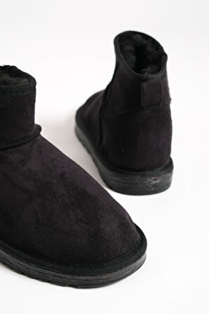 BLISS Bağcıksız Düz Taban İçi Kürklü Kısa Süet Kadın Bot ST Siyah
