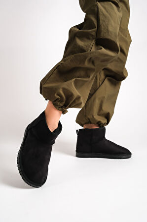 BLISS Bağcıksız Düz Taban İçi Kürklü Kısa Süet Kadın Bot ST Siyah