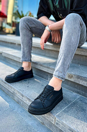 J043 Cowien Ortopedik Taban Günlük Cilt Erkek Sneaker Spor Ayakkabı CST Siyah