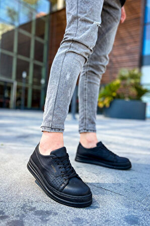 J043 Cowien Ortopedik Taban Günlük Cilt Erkek Sneaker Spor Ayakkabı CST Siyah