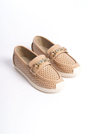 HIRA Bağcıksız Ortopedik Rahat Taban Kalp Desenli Kadın Babet Ayakkabı KT Ten