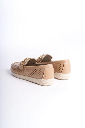 HIRA Bağcıksız Ortopedik Rahat Taban Kalp Desenli Kadın Babet Ayakkabı KT Ten