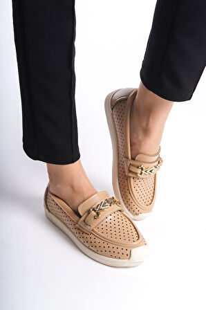 HIRA Bağcıksız Ortopedik Rahat Taban Kalp Desenli Kadın Babet Ayakkabı KT Ten