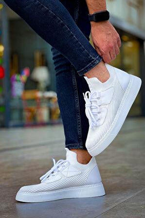 J2425 Ortopedik Taban Günlük Triko Erkek Sneaker Spor Ayakkabı TBT Beyaz