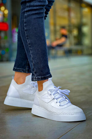 J2425 Ortopedik Taban Günlük Triko Erkek Sneaker Spor Ayakkabı TBT Beyaz