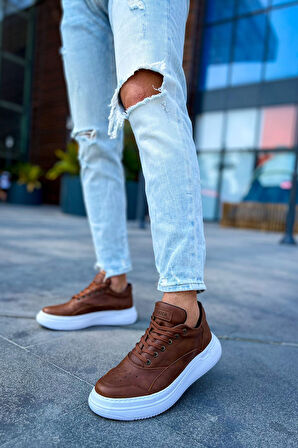 J115 Literide Ortopedik Taban Günlük Cilt Erkek Sneaker Spor Ayakkabı CBT Taba