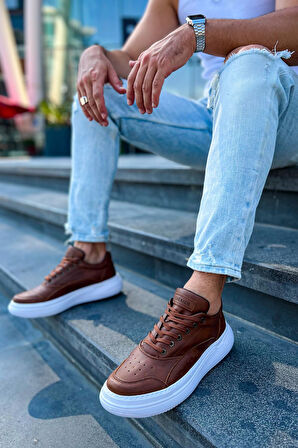 J115 Literide Ortopedik Taban Günlük Cilt Erkek Sneaker Spor Ayakkabı CBT Taba