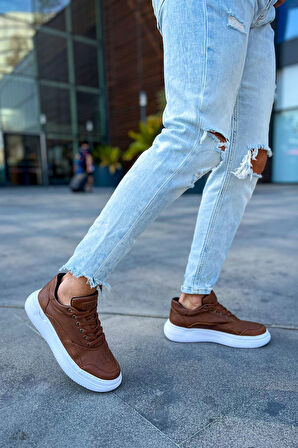 J115 Literide Ortopedik Taban Günlük Cilt Erkek Sneaker Spor Ayakkabı CBT Taba