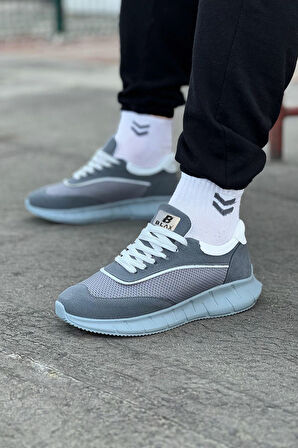J062 Bağcıklı Ortopedik Taban Triko Erkek Sneaker Günlük Spor Ayakkabı GT Gri