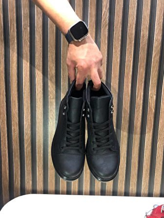 J202 Bağcıklı Ortopedik Taban Suya ve Soğuğa Dayanıklı Günlük Kışlık Erkek Bot ST Siyah