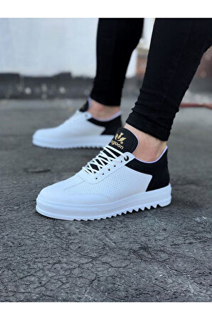 J022 Bağcıklı Ortopedik Taban Erkek Sneaker Günlük Ayakkabı BT Beyaz/Siyah