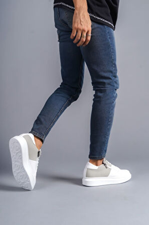 J155 Warrior Bağcıklı ve Fermuarlı Cilt Süet Erkek Günlük Sneaker Ayakkabı BT Beyaz/Gri