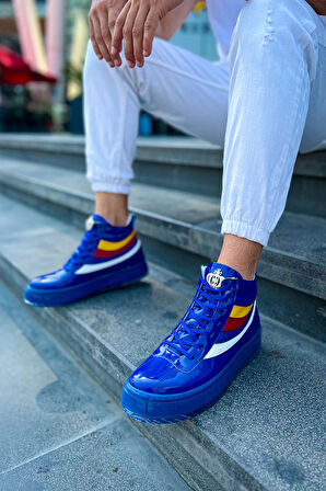 J973 Majesty Bağcıklı Ortopedik Taban Günlük Rugan Erkek Spor Bot RMT Mavi