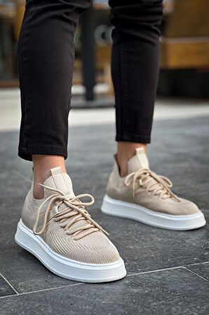 J2408 Fusion Ortopedik Taban Günlük Triko Erkek Sneaker Spor Ayakkabı TBT Krem