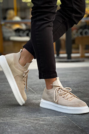 J2408 Fusion Ortopedik Taban Günlük Triko Erkek Sneaker Spor Ayakkabı TBT Krem