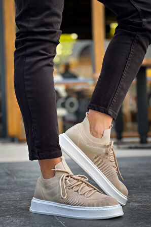 J2408 Fusion Ortopedik Taban Günlük Triko Erkek Sneaker Spor Ayakkabı TBT Krem