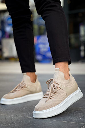 J2408 Fusion Ortopedik Taban Günlük Triko Erkek Sneaker Spor Ayakkabı TBT Krem