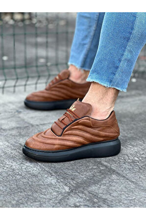 J094 Bağcıklı Ortopedik Taban Erkek Sneaker Günlük Ayakkabı ST Taba
