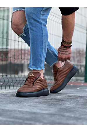 J094 Bağcıklı Ortopedik Taban Erkek Sneaker Günlük Ayakkabı ST Taba