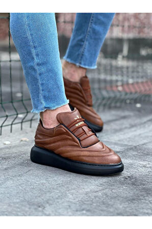 J094 Bağcıklı Ortopedik Taban Erkek Sneaker Günlük Ayakkabı ST Taba