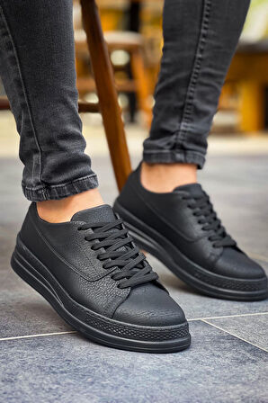 J2401 Ortopedik Taban Günlük Cilt Erkek Sneaker Spor Ayakkabı CST Siyah