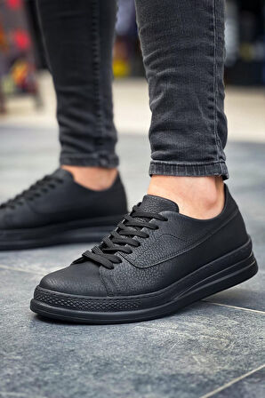 J2401 Ortopedik Taban Günlük Cilt Erkek Sneaker Spor Ayakkabı CST Siyah
