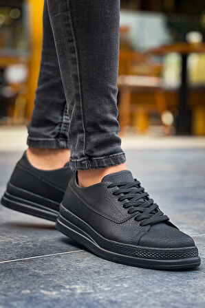 J2401 Ortopedik Taban Günlük Cilt Erkek Sneaker Spor Ayakkabı CST Siyah