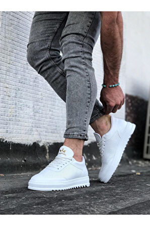 J022 Bağcıklı Ortopedik Taban Erkek Sneaker Günlük Ayakkabı BT Beyaz