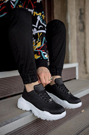J-N75 Bağcıklı Ortopedik Taban Erkek Günlük Sneaker Spor Ayakkabı BT Siyah