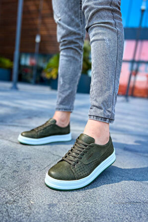J043 Cowien Ortopedik Taban Günlük Cilt Erkek Sneaker Spor Ayakkabı CBT Haki