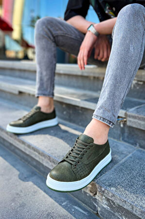 J043 Cowien Ortopedik Taban Günlük Cilt Erkek Sneaker Spor Ayakkabı CBT Haki