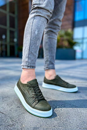 J043 Cowien Ortopedik Taban Günlük Cilt Erkek Sneaker Spor Ayakkabı CBT Haki