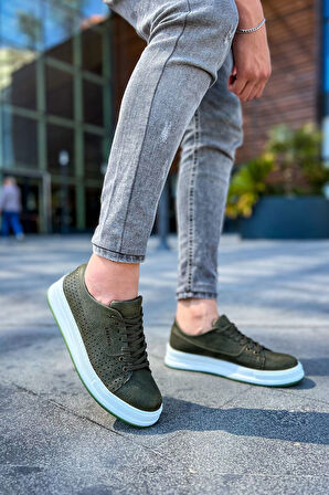 J043 Cowien Ortopedik Taban Günlük Cilt Erkek Sneaker Spor Ayakkabı CBT Haki