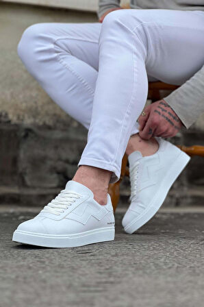 J160 Bağcıklı Ortopedik Taban Cilt Erkek Sneaker Günlük Ayakkabı BT Beyaz