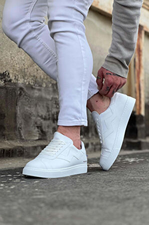 J160 Bağcıklı Ortopedik Taban Cilt Erkek Sneaker Günlük Ayakkabı BT Beyaz