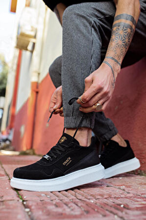 J040 Bağcıklı Ortopedik Taban Erkek Günlük Süet Sneaker Spor Ayakkabı BT Siyah
