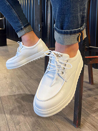 J-T12 Bağcıklı Ortopedik Taban Erkek Günlük Klasik Ayakkabı BT Beyaz