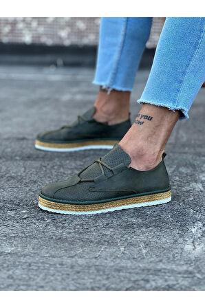 J015 Bağcıklı Ortopedik Taban Erkek Klasik Günlük Ayakkabı HT Haki