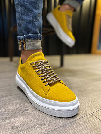 J421 Bağcıklı Ortopedik Taban Erkek Günlük Süet Sneaker Spor Ayakkabı BT Sarı