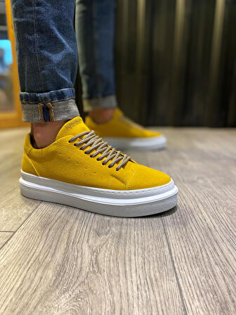 J421 Bağcıklı Ortopedik Taban Erkek Günlük Süet Sneaker Spor Ayakkabı BT Sarı