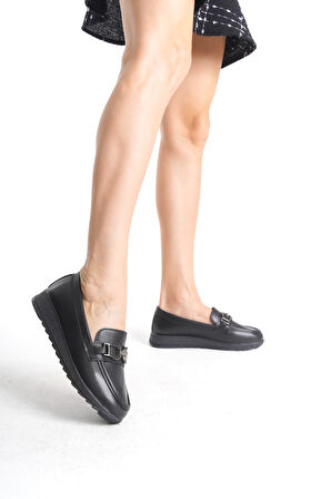 JULIETTE Ortopedik Rahat Taban Toka Detaylı Klasik Babet Anne Ayakkabısı ST Siyah