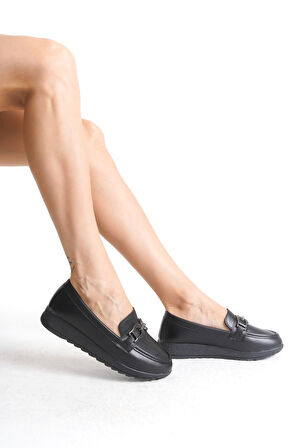 JULIETTE Ortopedik Rahat Taban Toka Detaylı Klasik Babet Anne Ayakkabısı ST Siyah