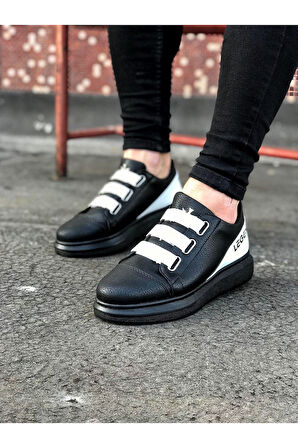 J029 Bağcıksız 3 Bant Lastikli Legend Ortopedik Taban Erkek Sneaker Günlük Ayakkabı ST Siyah/Beyaz